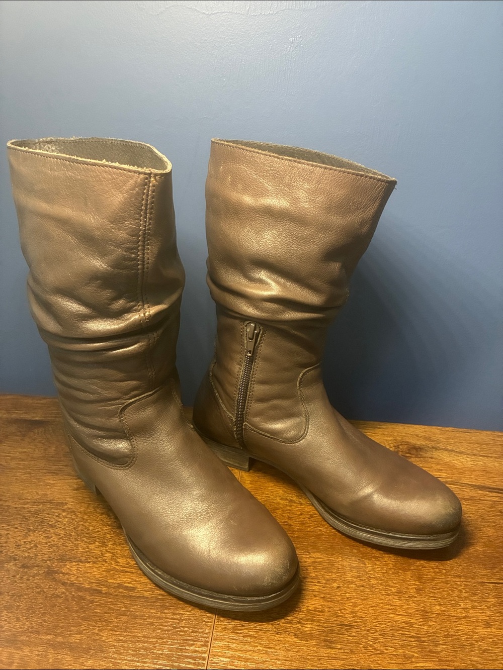 Tara M Brown Leather Mid-Calf Boots